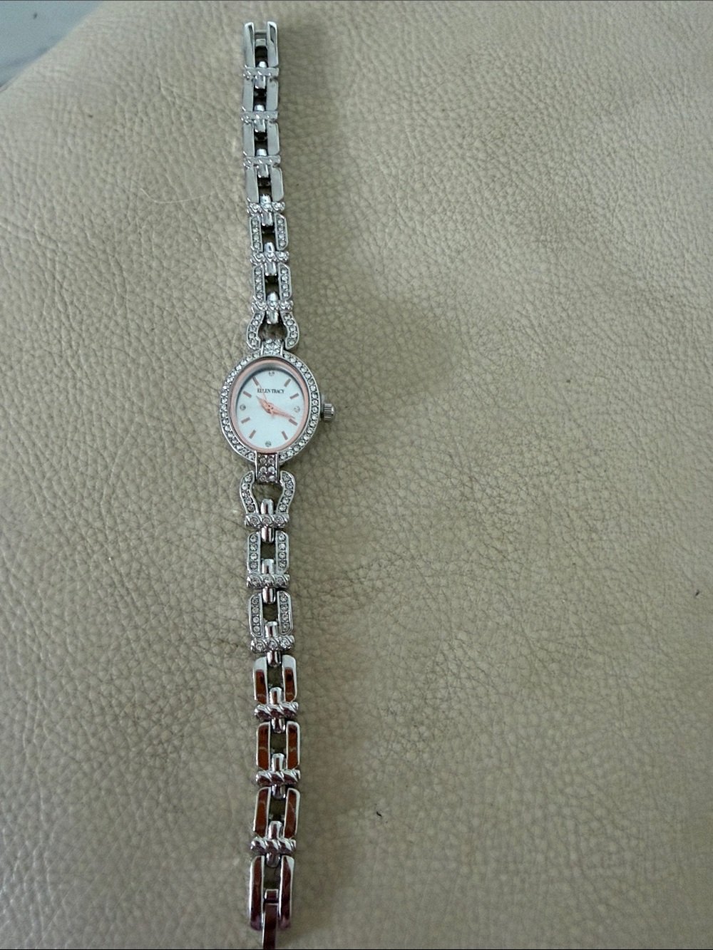 Ellen Tracy Silver-Tone Crystal Accent Women's Bracelet Watch